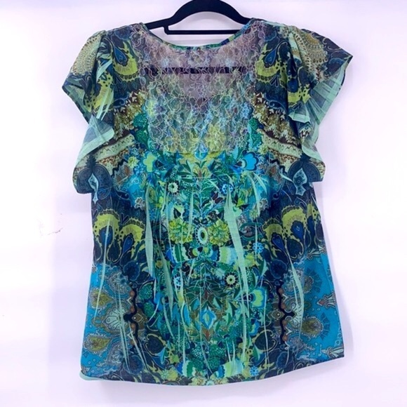 Vintage green blue boho baby doll top size medium Bella swan twilight - Picture 3 of 9